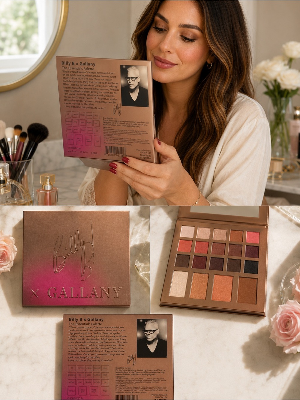 Bill Blass x Gallany Warm-Neutral Eyeshadow Palette with Pink & Bronze Shades